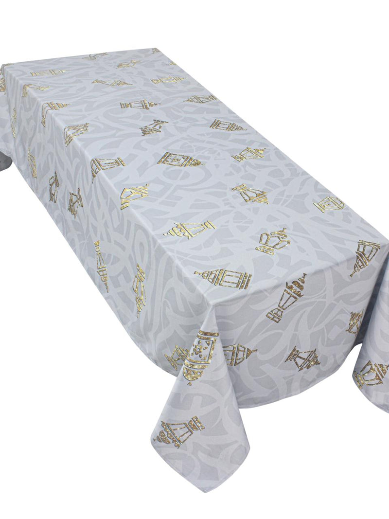 The Printed dark GREY with Golden mini lanterns table cover